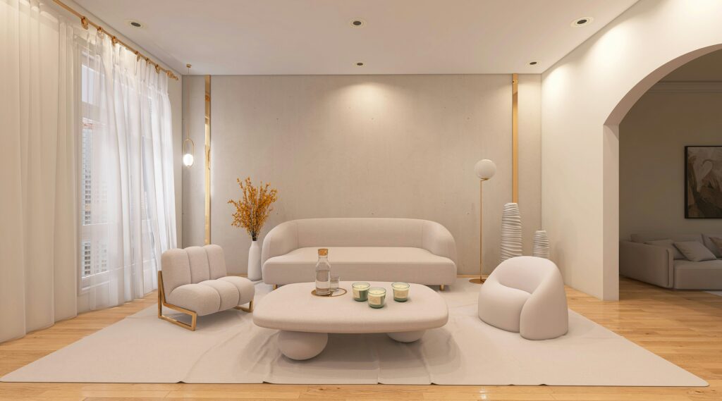 Clean, bright, and minimal living room in a modern home, symbolizing financial clarity and the efficiency of a full-servic...